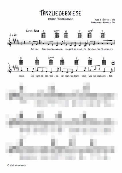 Tanzliederwiese (H-Dur für Gitarre Kapo 4. Bund G-Dur) - Notenblatt